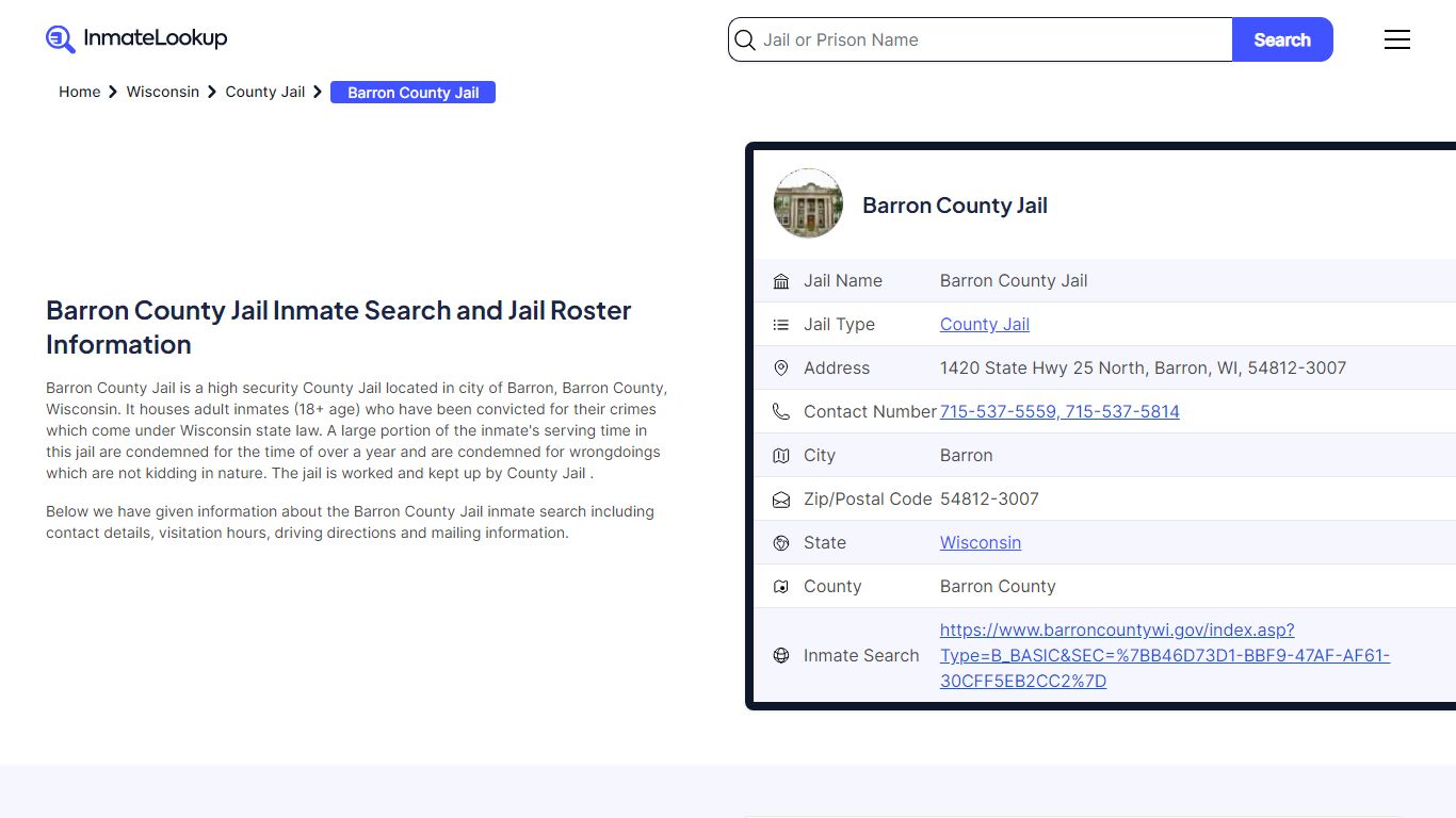 Barron County Jail Inmate Search - Barron Wisconsin - Inmate Lookup